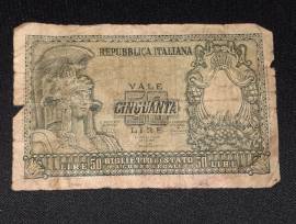 Banconota 50 lire Italia Elmata Repubblica Italiana Bolaffi Cavallaro Giovinco 1951