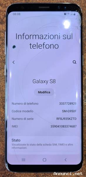 Samsung Galaxy S8 funzionante + Caricabatteria e Scatola Originale