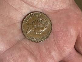2 pence del Regno Unito, coniata nel 1993. con ritratto della Regina Elisabetta II,