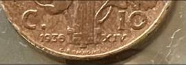 Vittorio Emanuele III 10 Centesimi 1936 Impero 1o anno di coniazione in rame Raro Vittorio Emanuele III 10 Centesimi 1936 Impero 1o anno di coniazione in rame Raro