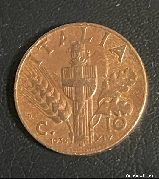 Vittorio Emanuele III 10 Centesimi 1936 Impero 1o anno di coniazione in rame Raro