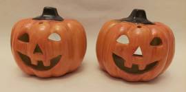 2 portacandele vintage in ceramica a forma di zucca di Halloween, stile Jack O'Lantern, decorazione 