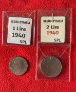 1 e 2 lire italiane del 1940, catalogate SPL coniate durante il Regno d'Italia VIttorio Emanuele III 1 e 2 lire italiane del 1940, catalogate SPL coniate durante il Regno d'Italia VIttorio Emanuele III
