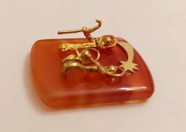 Presepe in agata corniola naturale striature taglio saponetta rettangolare, con personaggi in metall