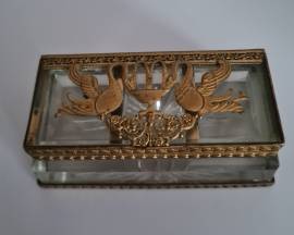  Antico  cofanetto  da scrivania   stile Impero  porta   timbri / francobolli, realizzato   in  cris