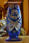 Vaso in cristallo di Boemia del XX secolo blu cobalto