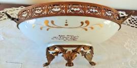 Antico Centrotavola Limoges prima metà '900. Ovale decorato dipinto a mano con inserti in oro. 