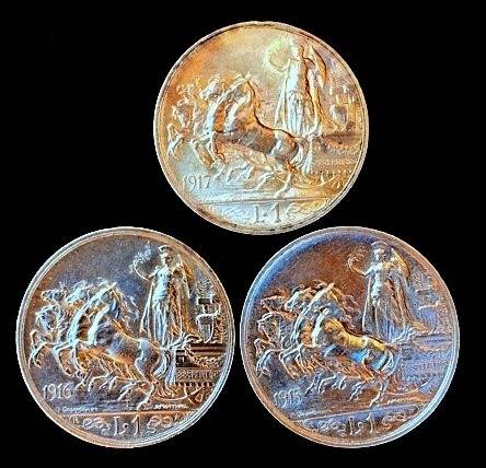 Serie COMPLETA 1 lira d'argento 1915-16-17