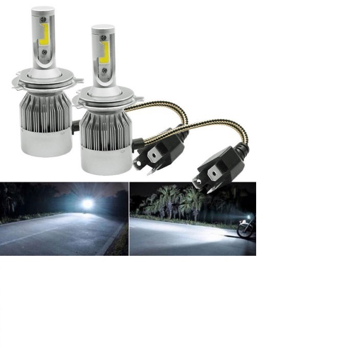 COPPIA DI LAMPADE A LED PER AUTO MOTO C6 H4 6000K FARI LUCE BIANCA LAMPADINE