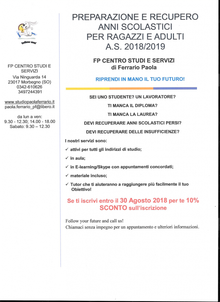 PREPARAZIONE E RECUPERO ANNI SCOLASTICI  PER RAGAZZI E ADULTI  A.S. 2018/2019