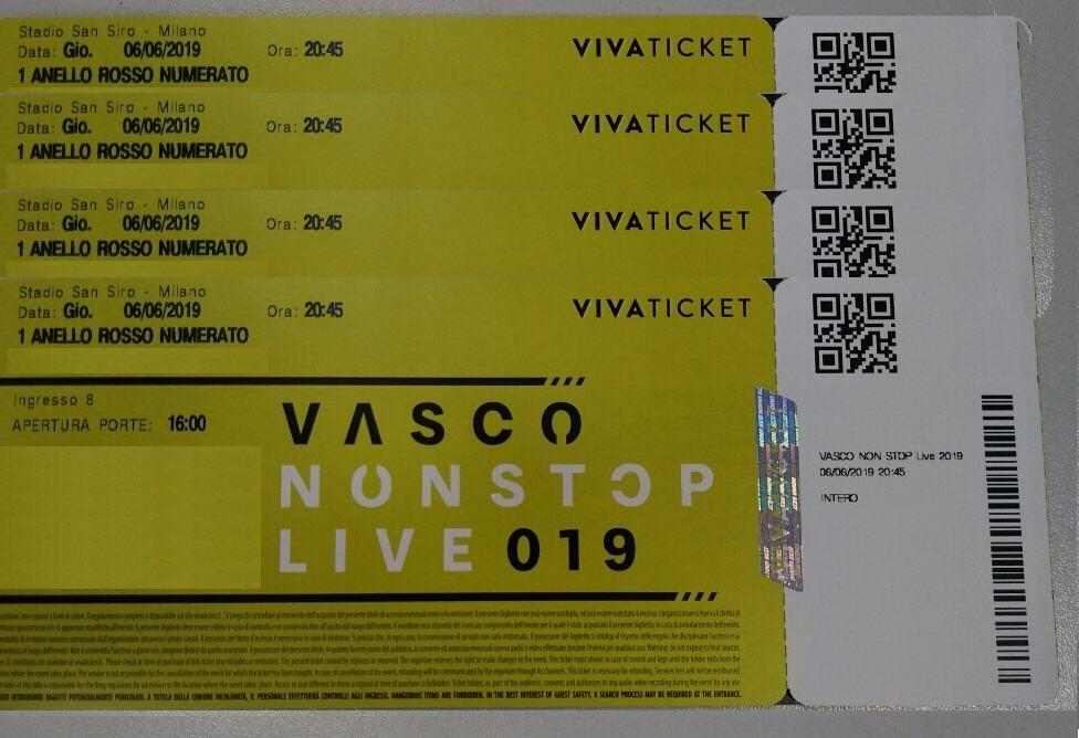 Vasco Rossi, Milano 06 giugno 2019 S.Siro, 1 Anello Rosso, 3/4 biglietti