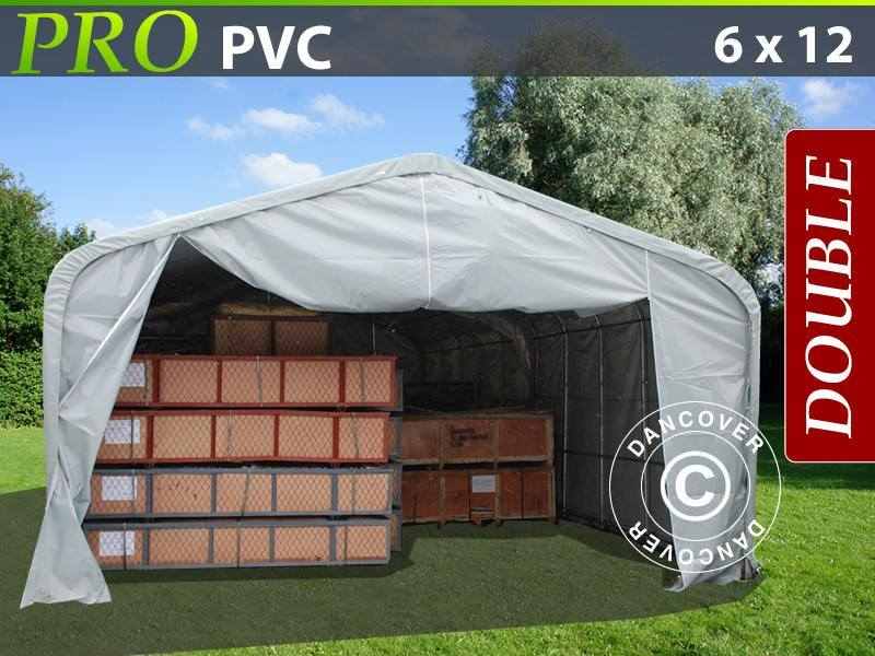 Capannone tenda PRO 6x12x3,7m PVC, Grigio