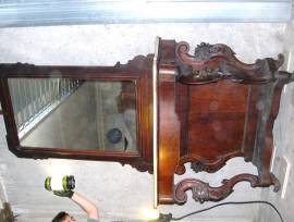 Antica consolle con specchiera Luigi Filippo in legno noce e ripiano in marmo