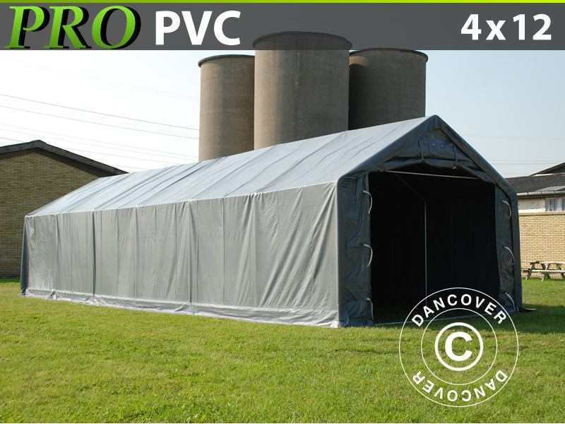 Capannone tenda PRO 4x12x2x3,1m, PVC, Grigio