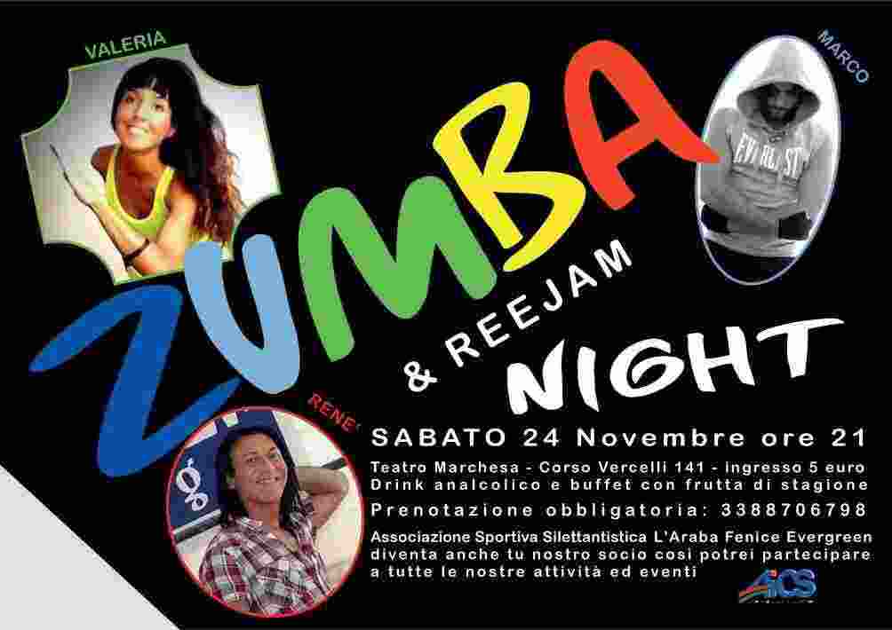 Zumba e Reejam night: sabato 24 novembre ore 21