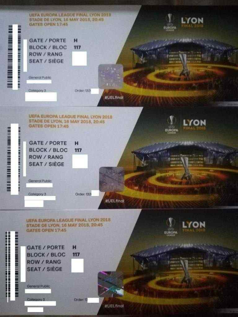 vendo 3x biglietti per la finale di europa league 16 maggio 2018 Stade de Lyon