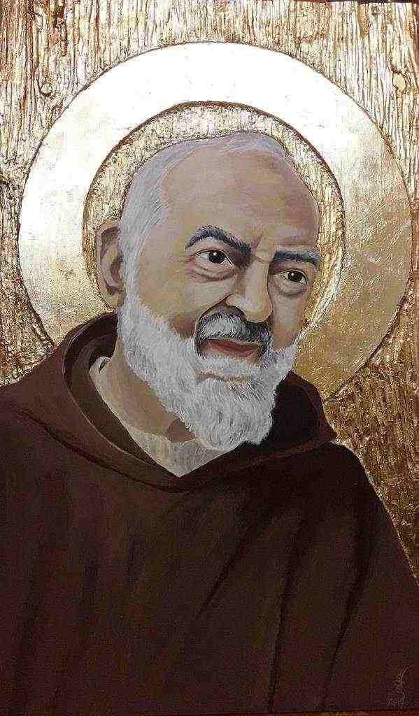 Grande quadro di Padre Pio, realizzato a mano