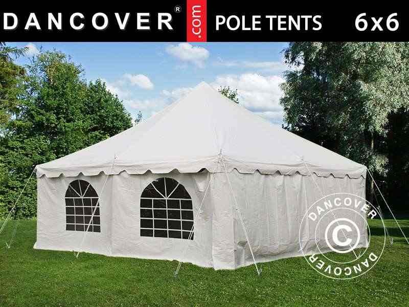 Pole tent 6x6m PVC, Bianco