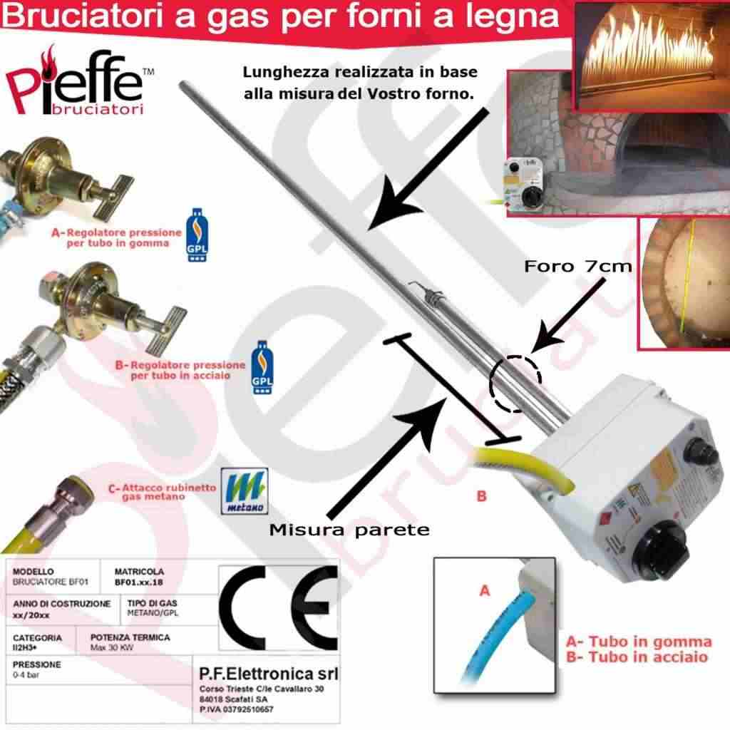 Bruciatore a gas per forno a legna