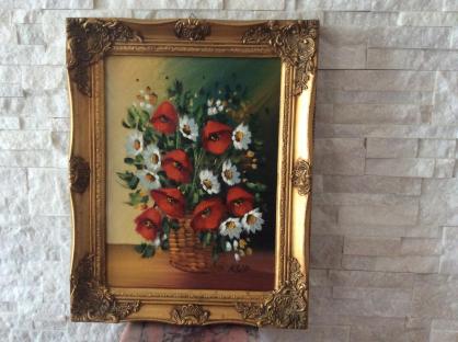 quadro olio su tela dell'artista KLIF raffigurante vaso con fiori con 