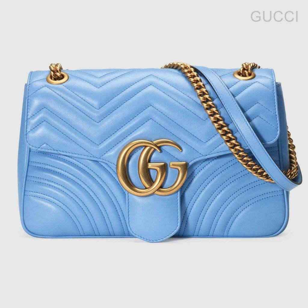 Gucci Borsa a Spalla GG Marmont Matelassé Pelle Blu Celeste