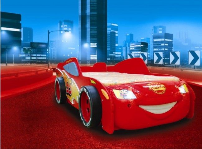 Letto a tema Cars 2 Saetta McQueen a Formuła 1 di auto - MDF - e materasso a gratuito
