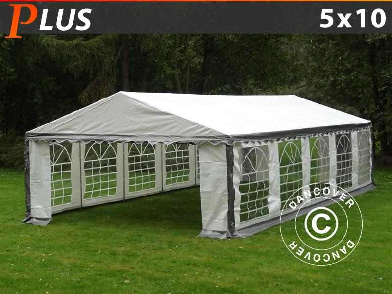 Tendone per feste PLUS 5x10m PE, Grigio/Bianco