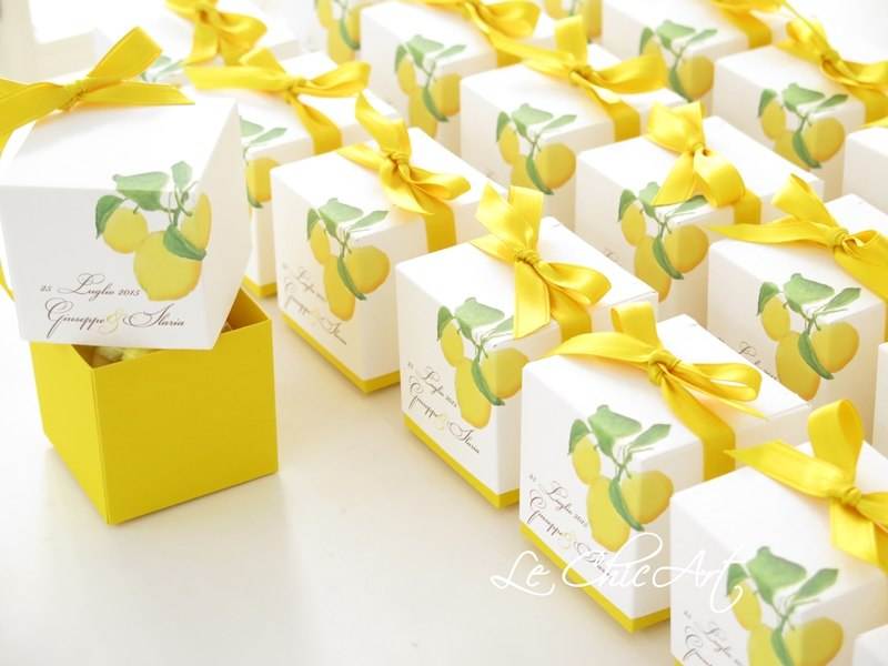 Cubo porta confetti con stampa limoni e personalizzazione grafica
