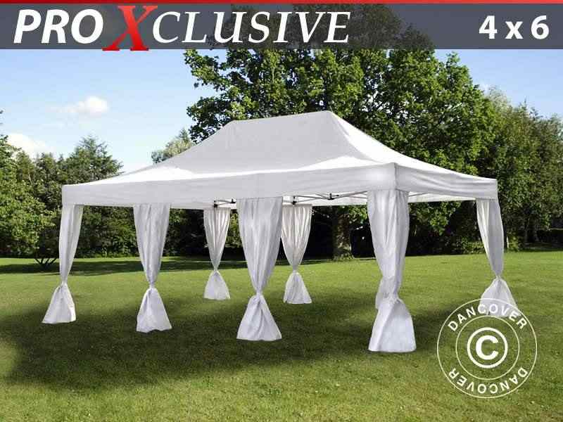 Gazebo pieghevole FleXtents PRO 4x6m Bianco, incl. 8 tendaggi decorativi