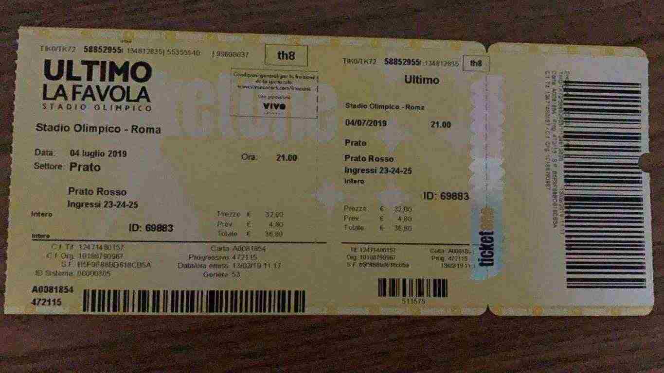 Biglietto concerto LA FAVOLA di ULTIMO  ROMA 04 LUGLIO 2019