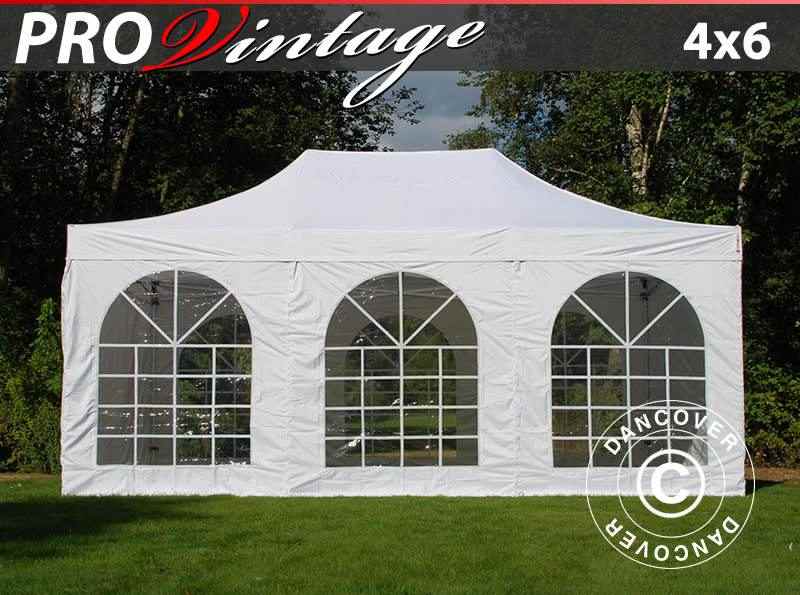 Gazebo pieghevole FleXtents PRO Vintage Style 4x6m Bianco, inclusi 8 fianchi