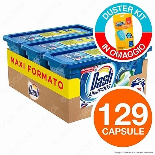 129 Pastiglie Dash 3in1 Pods Classico Detersivo Lavatrice in Capsule 129 Lavaggi