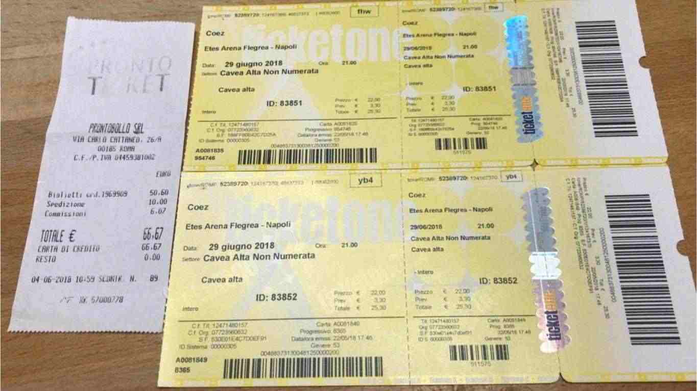 Vendo 2 biglietti per il concerto di Coez a Napoli