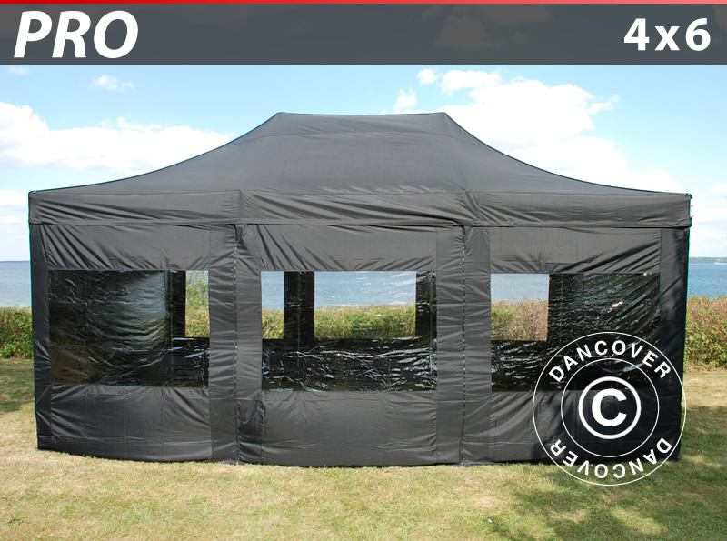 Gazebo pieghevole FleXtents PRO 4x6m Nero, incl. 8 fianchi