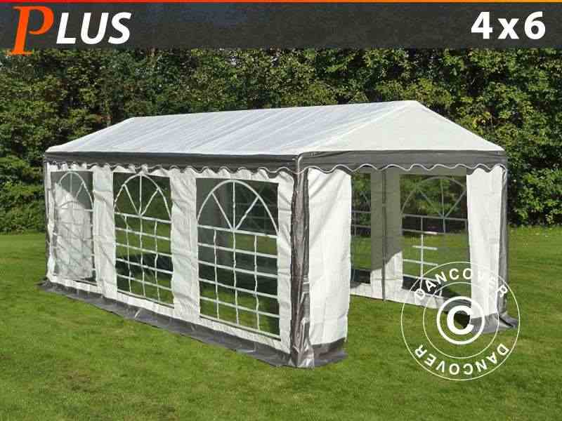 Tendone per feste PLUS 4x6m PE, Grigio/Bianco