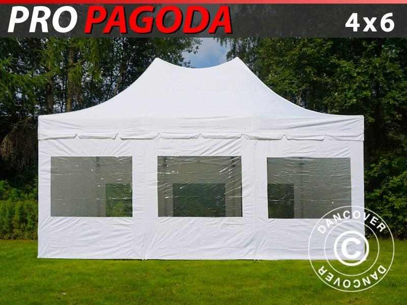 Gazebo pieghevole FleXtents PRO Peak Pagoda 4x6m Bianco, incluso 8 pareti laterali