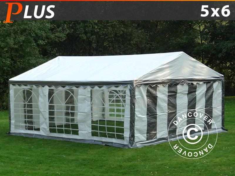 Tendone per feste PLUS 5x6m PE, Grigio/Bianco