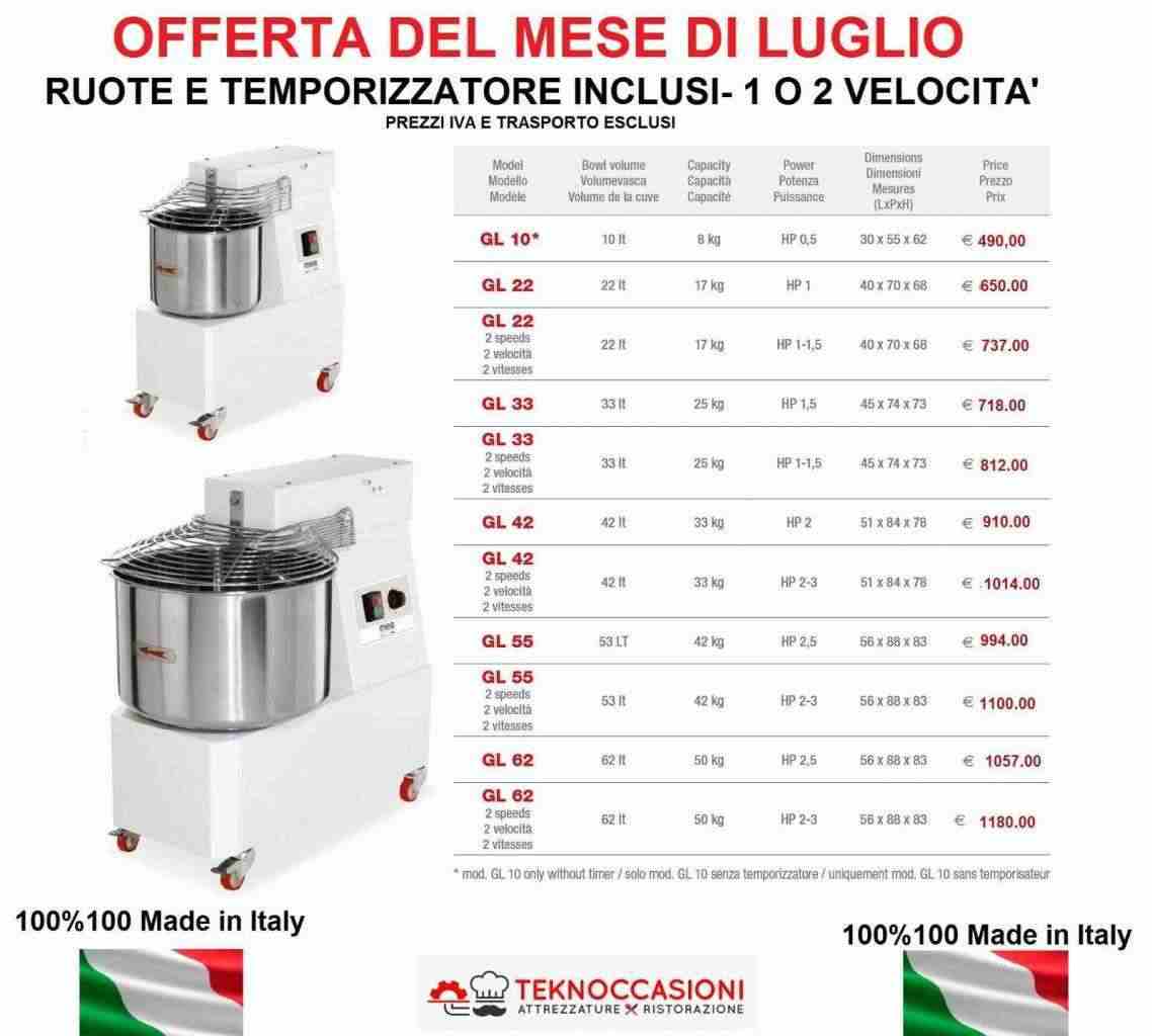 Impastatrice 2 velcoità con ruote 22 Kg