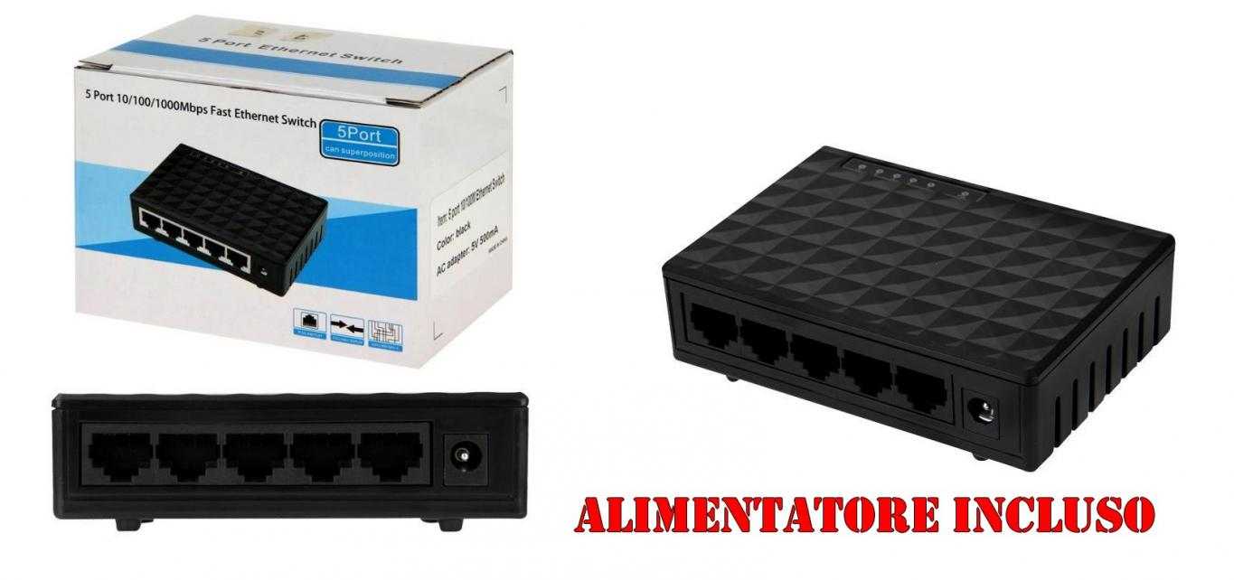 Switch Ethernet 5 porte / 1000 Mbps per Rete Lan 