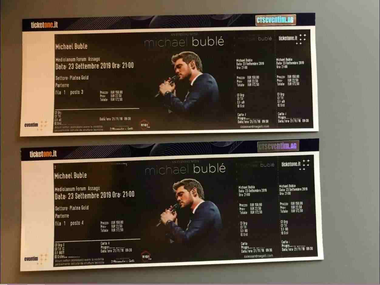 Vendo a prezzo di costo 2 Biglietti x Michael Bublè PRIMA FILA PLATEA GOLD Forum Assago Milano 23/09