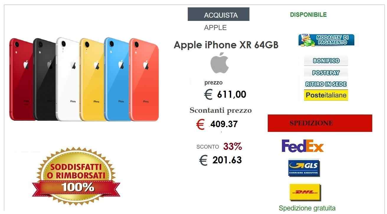 Nuovo Smartphone Apple IPhone XR 64GB 