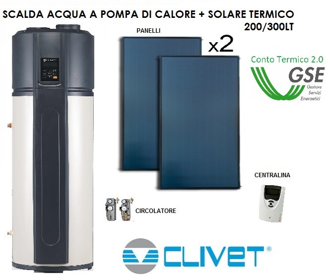 CLIVET SCALDA ACQUA A POMPA DI CALORE DA 200 O 300LT ABBINATA A SOLARE TERMICO - FORMULA ESCO  