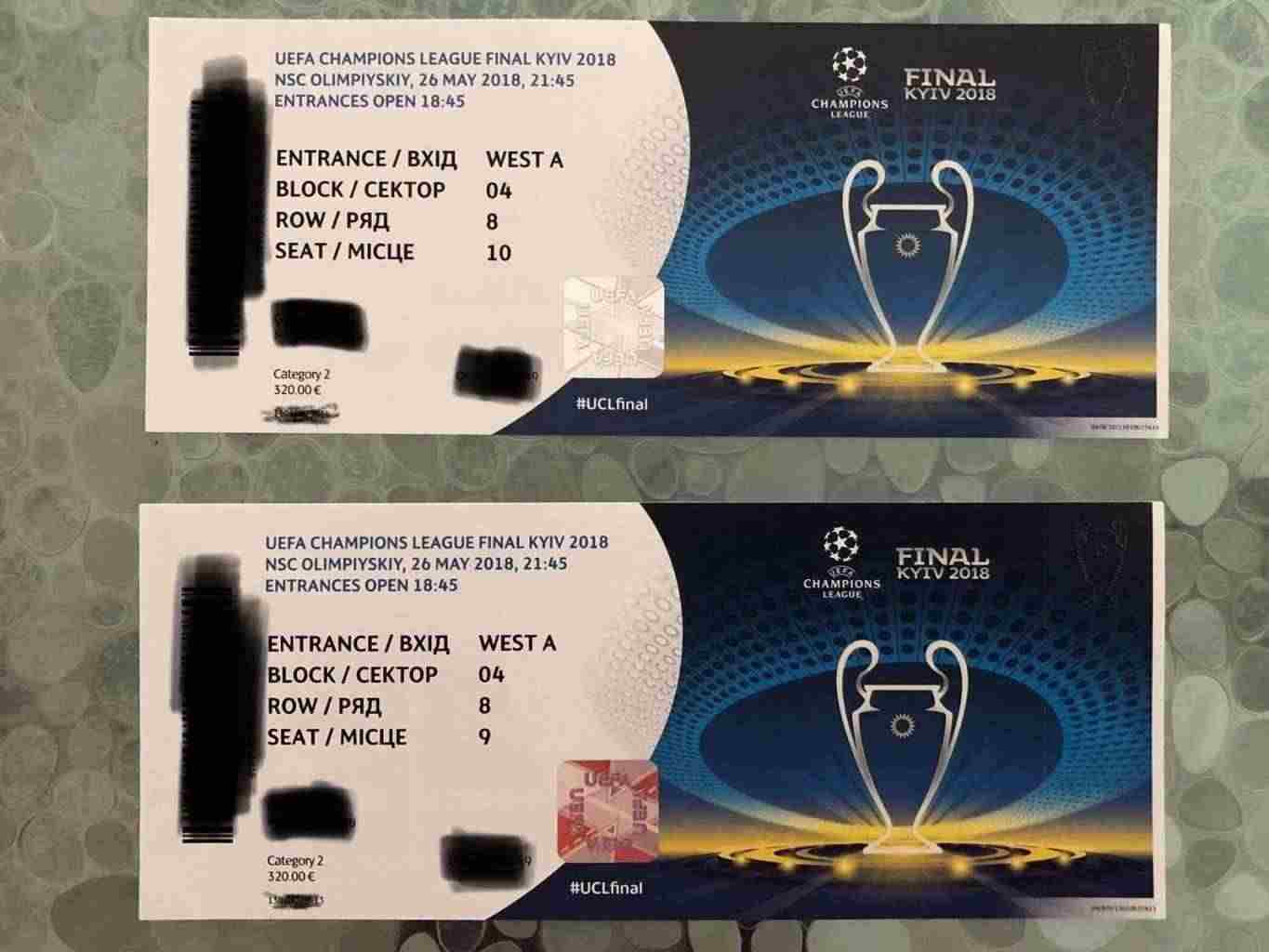 2 biglietti cat 2 per UEFA CHAMPIONS LEAGUE FINAL Kiev 26 maggio 2018