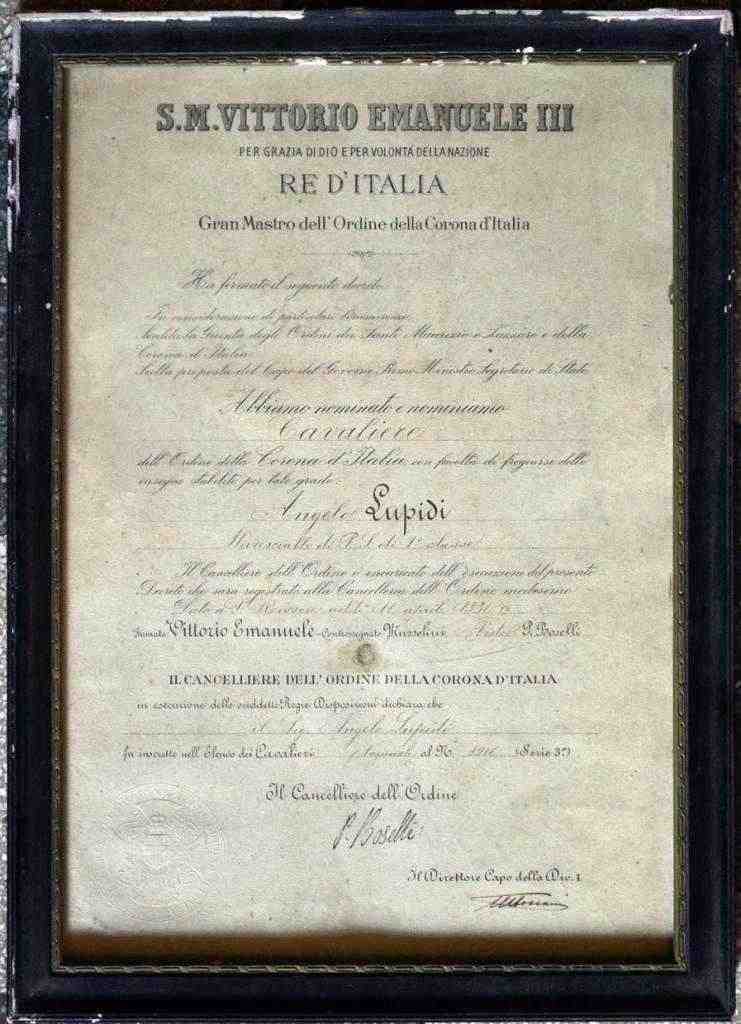 Nomina a Cavaliere del 1931 da parte di Vittorio Emanuele III