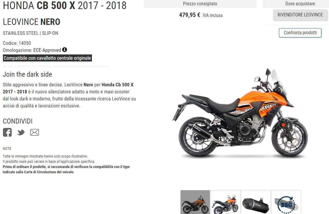 VENDO - Scarico omologato LeoVince per moto Honda CB 500 X (2017-2018)