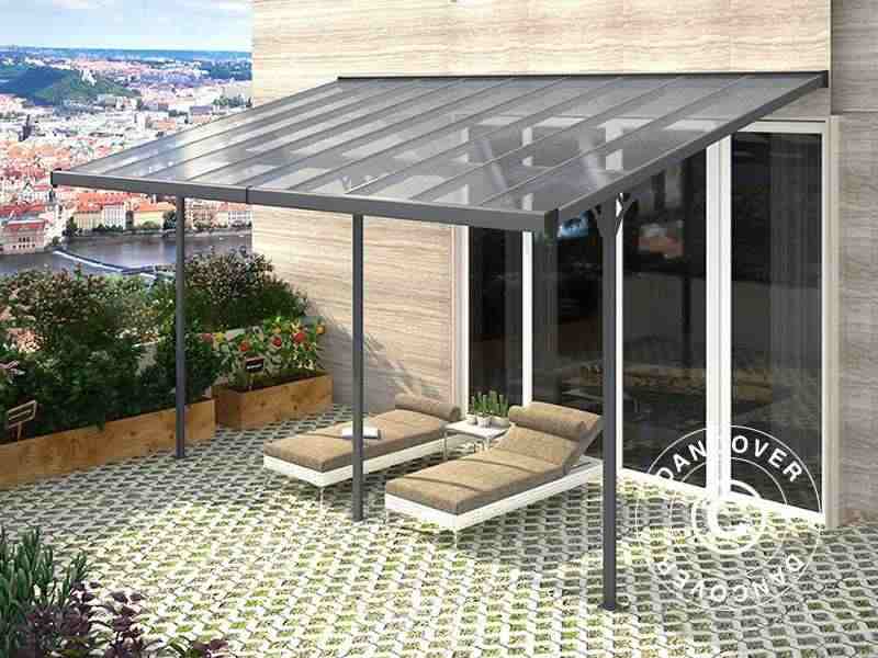 Pergola addossata Malibu, 3,05x5,57m, Grigio scuro